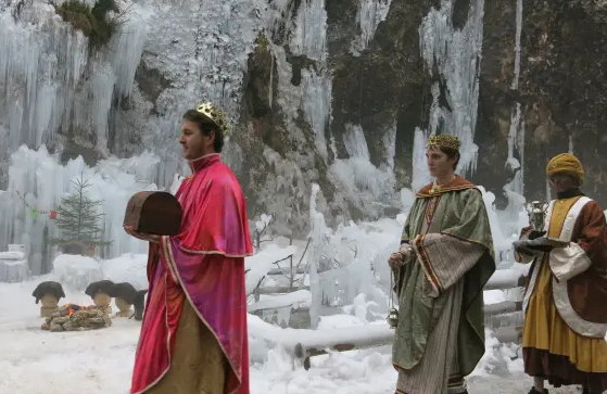 Slovenia’s frozen waterfall nativity returns to Mojstrana